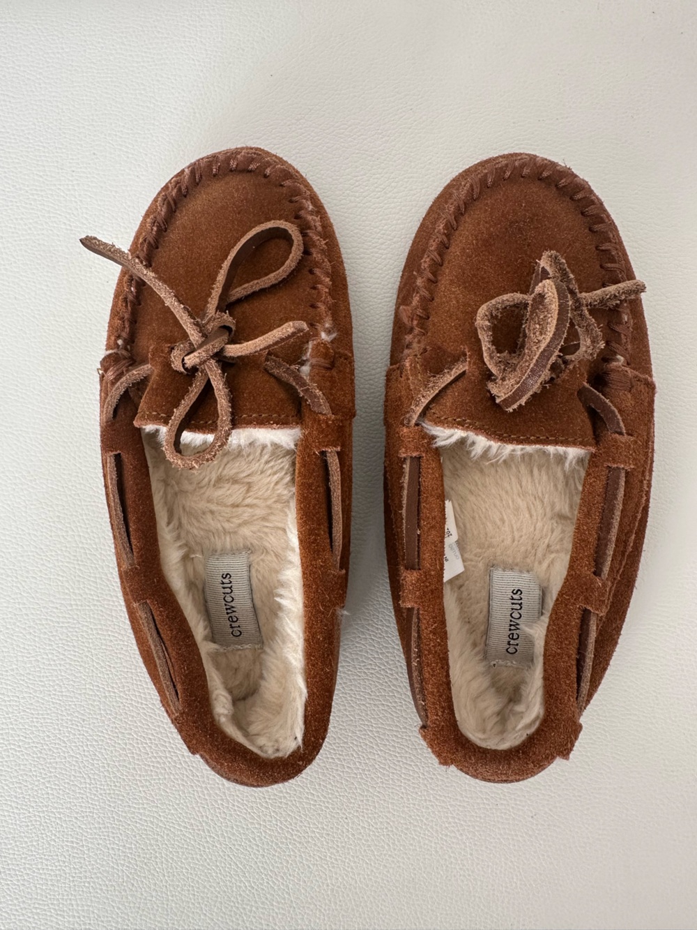 J.Crew Crewcuts Kids Suede Sherpa Lodge Moccasin Slippers Brown
